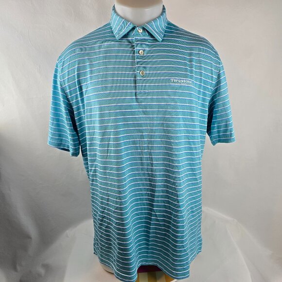 Peter Millar Shirt Mens Large Blue Teal Golf Polo Summer Comfort Coley Striped - Picture 1 of 9